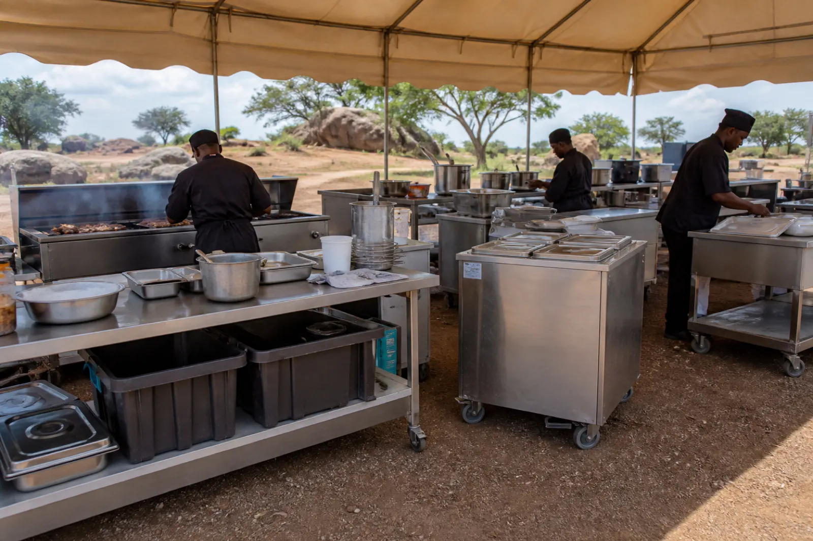 Outdoor commercial catering kitchen operation