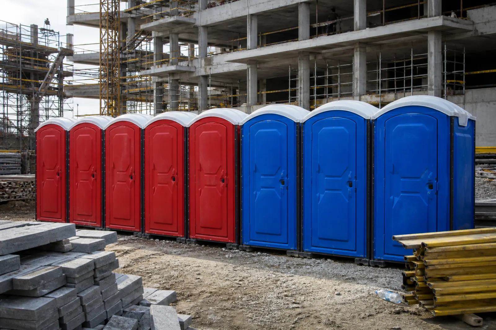 Portable toilets on a construction site